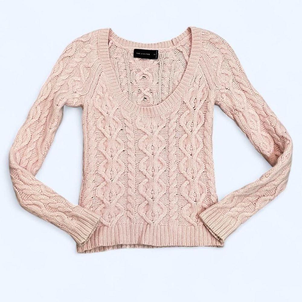 The Limited XS Baby Pink Cable Knit Lambswool Wool Sweater Y2K Vintage Cottage